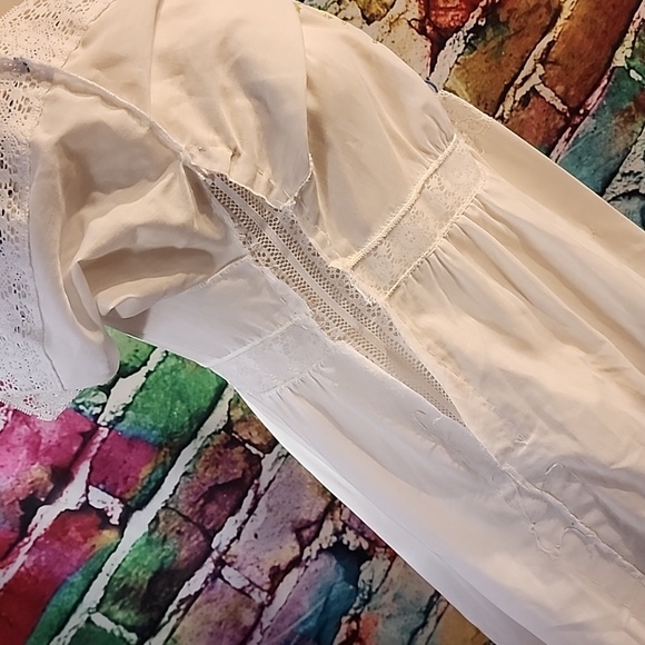 Vintage Floral Embroidery Prairie Dress with Lace AS IS - Picture 14 of 15